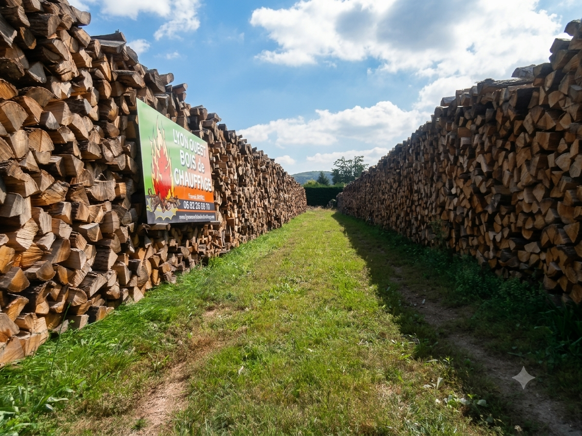 Stock de bois et camion de livraison Lyon Ouest Bois de Chauffage